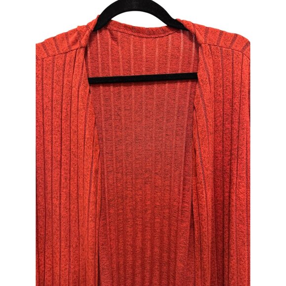 Long Open Front Red Ribbed Cardigan Duster With Long Sleeves 95% Polyester & Com - Picture 3 of 5